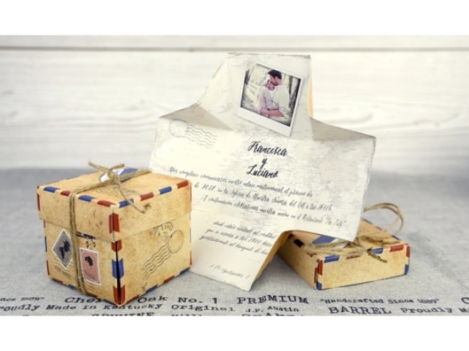 Invitación de boda caja vintage 32521