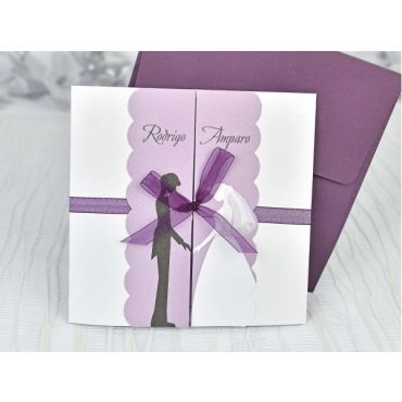 Invitación lila con lazo 39104