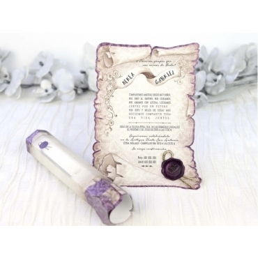Invitación  PERGAMINO MORADO 39215