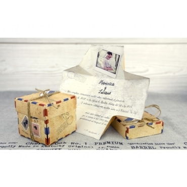 Invitación de boda caja vintage 32521