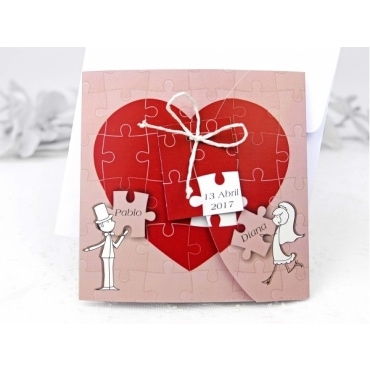 Invitación corazón montado en puzzle 35638